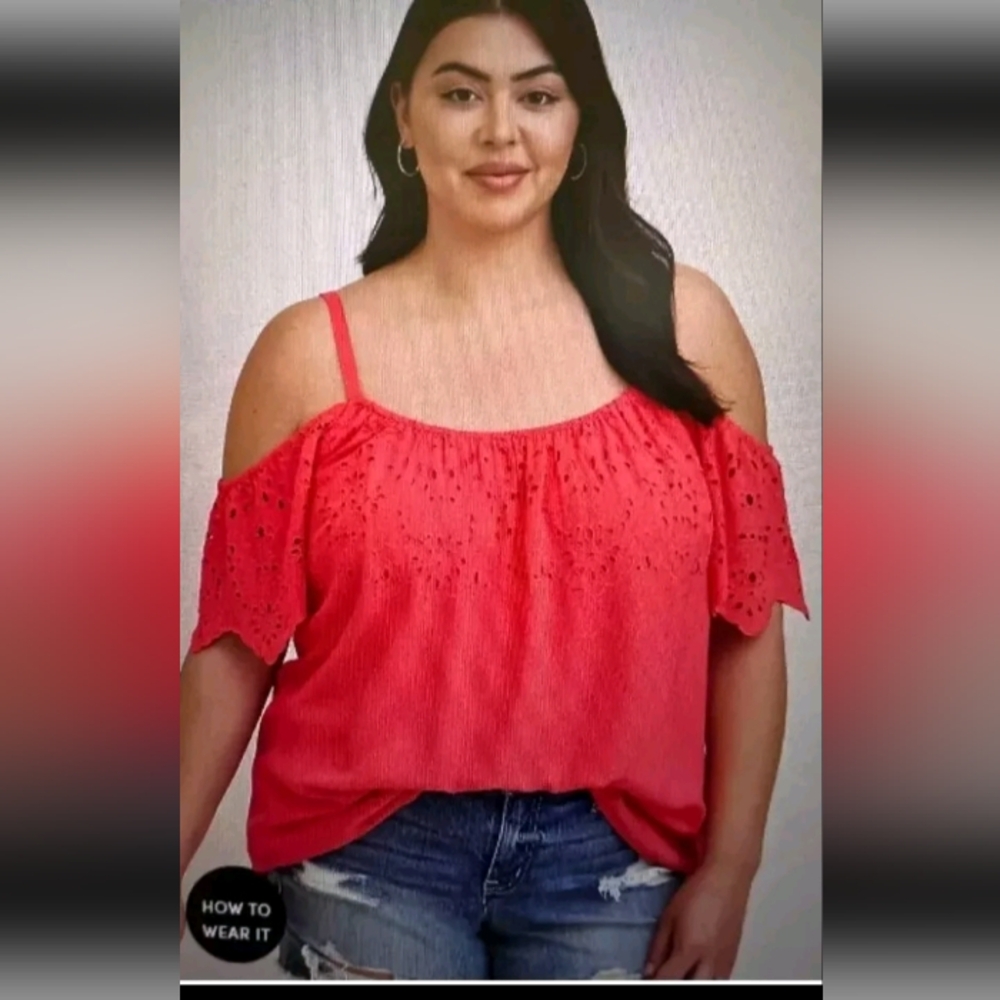 Torrid Challis Embroidered Cold Shoulder Top tea berry color size 3 new with tag